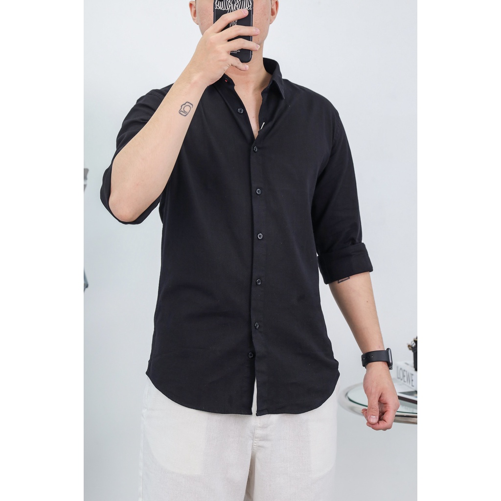 Áo sơ mi nam GRAYHOMME linen dài tay trơn chất vải đũi cùng gam màu dễ phối đồ - TB106
