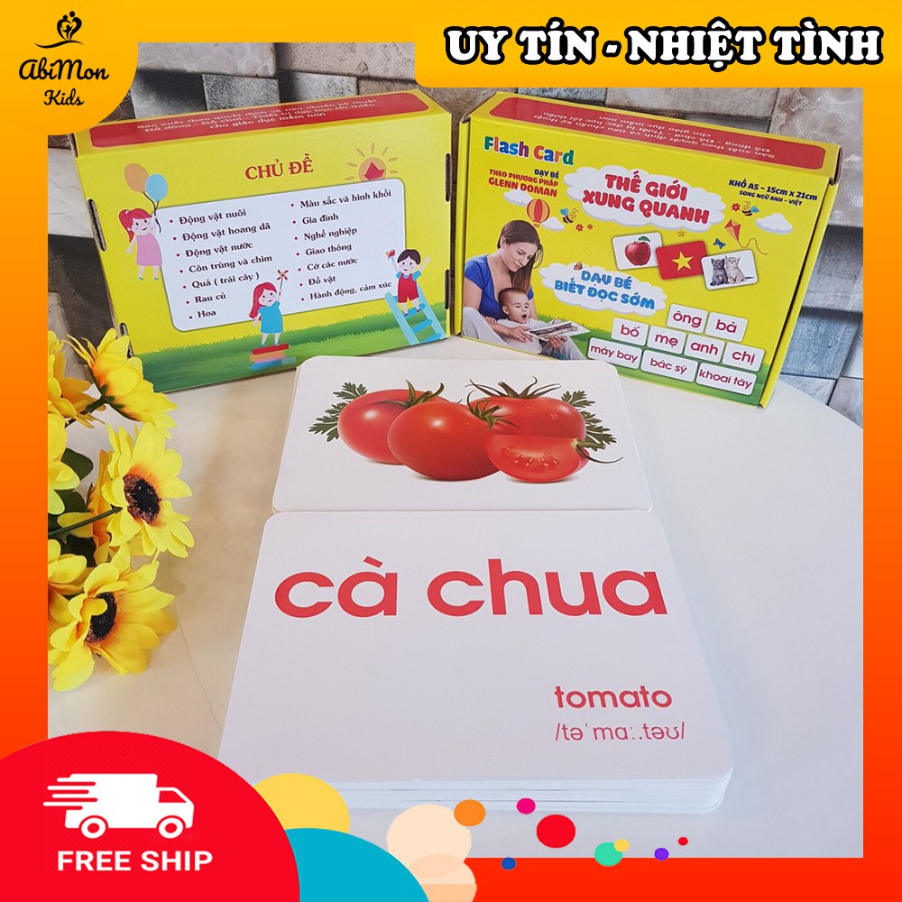 Bộ Thẻ Flashcards khổ A5 (size to nhất) ☘️ Học Tiếng Anh Cho Bé ✨ (Đồ chơi Gỗ - Giáo Dục - An toàn - Thông minh)
