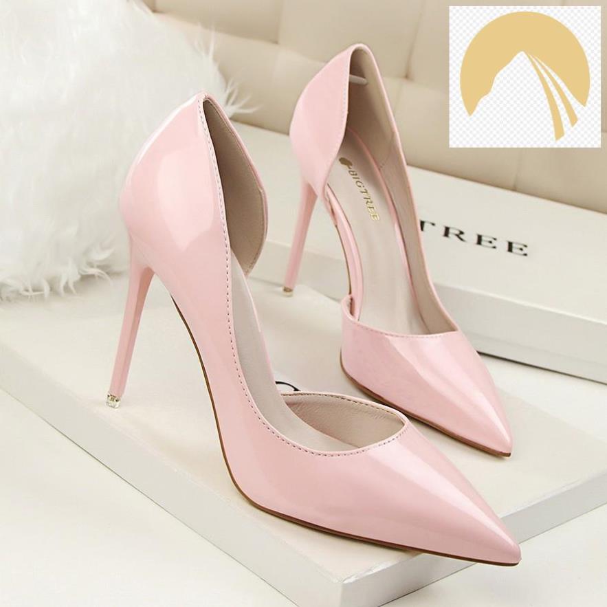 Giày cao gót da bóng trơn mũi nhọn BIGTREE -10CM[hàng order có hàng sau 4-5 ngày]