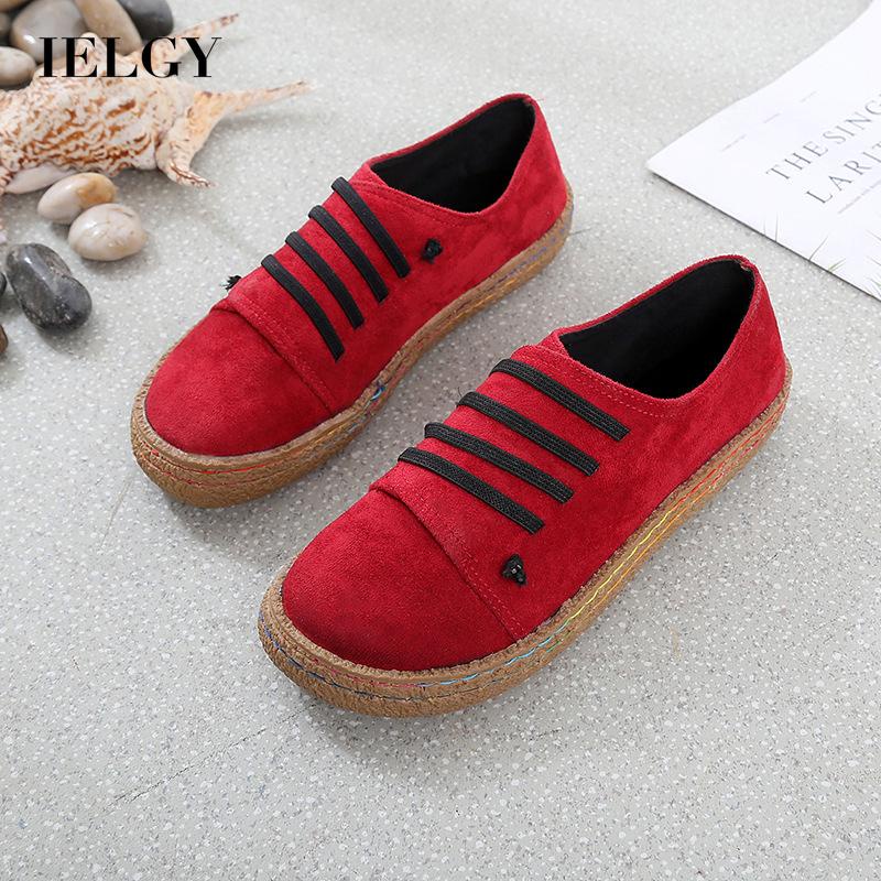 Giày bít mũi IELGY bằng da lộn đế bằng phong cách retro đơn giản cho nữ