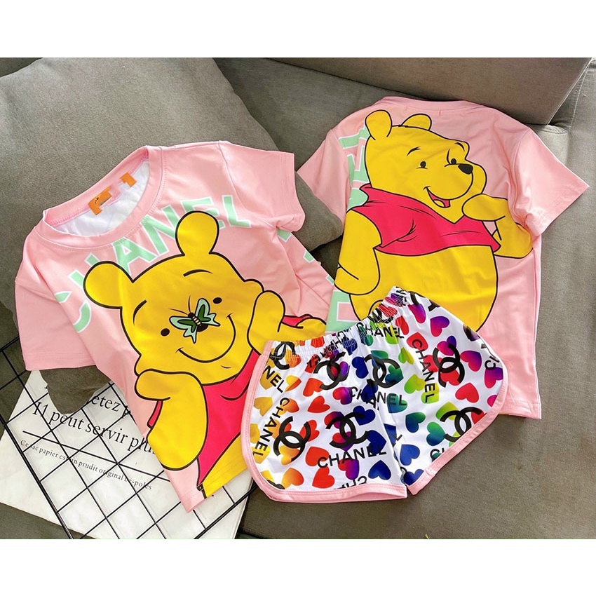 Bộ Quần Áo Trẻ Em Cộc Tay 3D In Hình ChiBi Vải Dễ Thương Vải Cotton Cho Bé Gái Từ 8-20kg Mã CT39