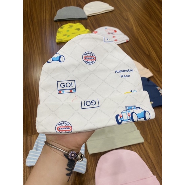 Sét 5 mũ cotton co giãn cho bé trai gái hình gẫu nhiên