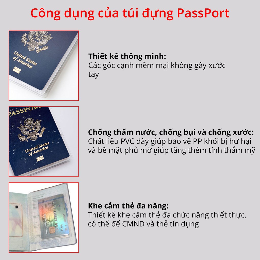 Combo 2 Túi bọc hộ chiếu, PassPort chống nước tiện lợi