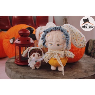 outfit doll Bộ quần áo nam nữ vải xô muslin thoáng mát mầu vàng trắng