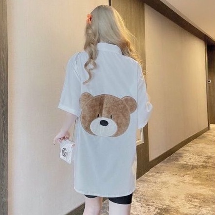 Áo sơ mi tay lỡ thêu hình sau lưng siêu cưng ❤ ALOHASHOP