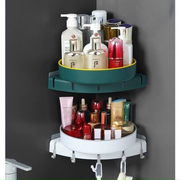 Kệ dán tường để đồ nhà tắm, nhà bếp đa năng 2 lớp thông minh xoay 360 độ