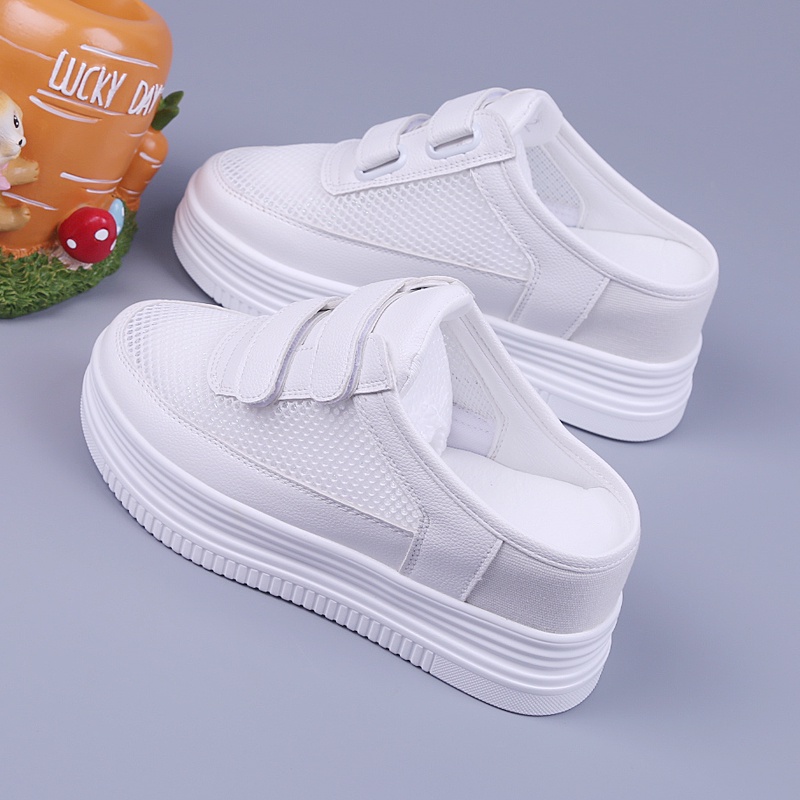 Giày Thể Thao Không Gót Màu Trắng Khóa Dán Một Mảnh Phong Cách Mùa Hè Mới 2021 Cho Nữ