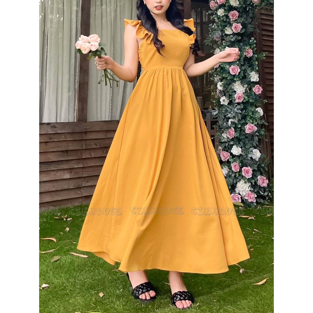 Đầm Maxi Nino 1303 cổ vuông bèo sang trọng CIN HOUSE