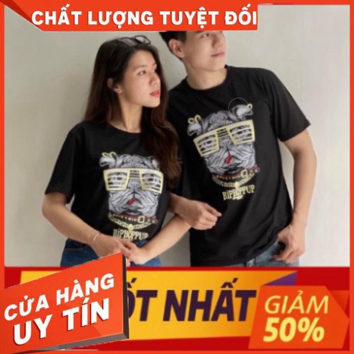 Hè 2022 Áo Thun Đôi Nam Nữ Phối Hình In Ngộ Ngĩnh chú cún TheMen996 .