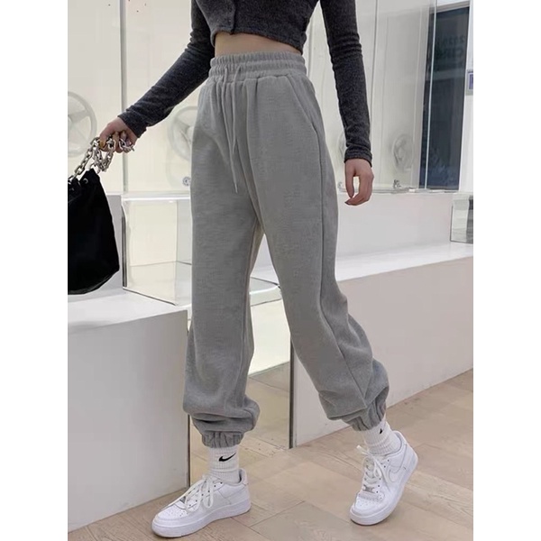 Quần jogger nỉ bông cotton dày dài 95cm bo chun trendy nhiều màu