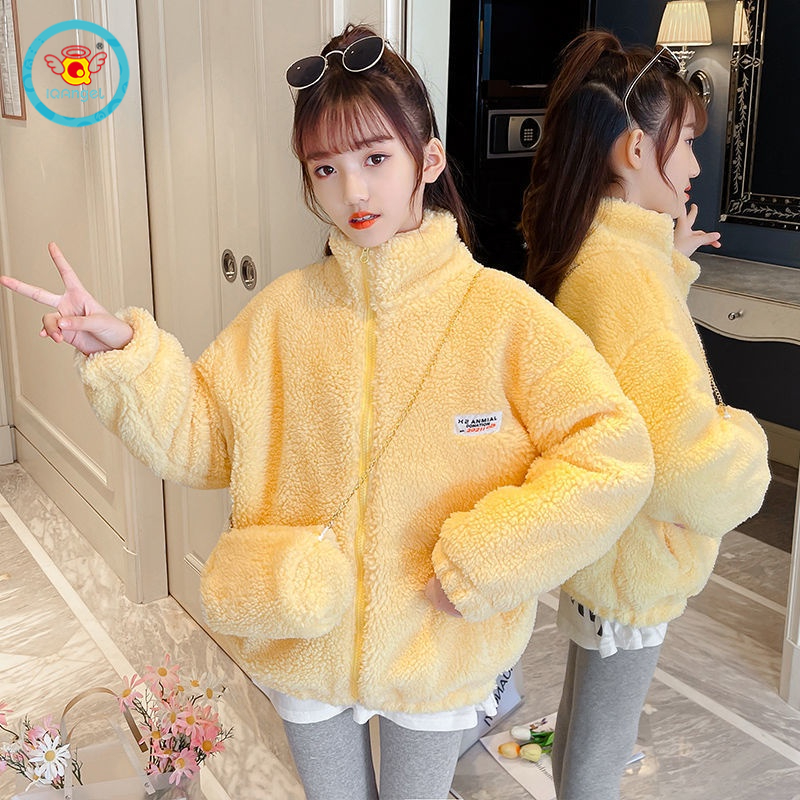 Áo khoác lông giả IQ ANGEL dày phong cách Hàn Quốc thời trang thu đông cho bé