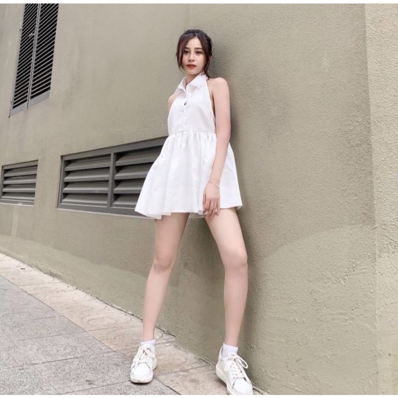ÁO BABYDOLL CỔ SƠ MI HỞ LƯNG CÓ ĐỆM