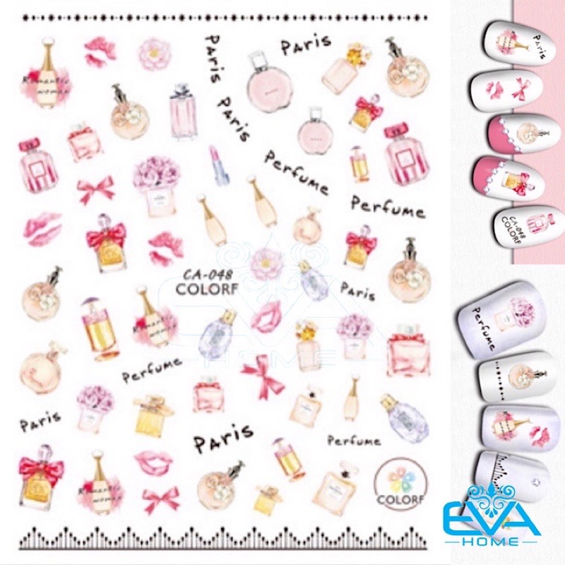 Decal Dán Móng Tay 3D Nail Sticker Tráng Trí Hoạ Tiết Chai Nước Hoa Paris Perfume CA048