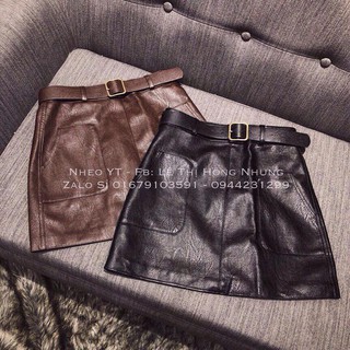 Chân Váy Da 2 Túi Kèm Đai Hàng Quảng Châu
