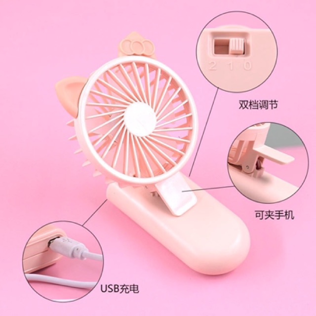 [XẢ KHO] Quạt cầm tay mini ❤️Kẹp điện thoại ❤️ 5 cánh Pin sạc tích điện cổng USB