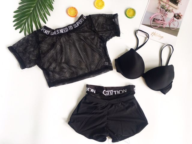 Bikini tay con phối lưới ( kèm hình thật)