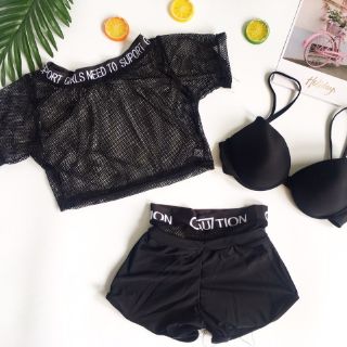 Bikini tay con phối lưới ( kèm hình thật)