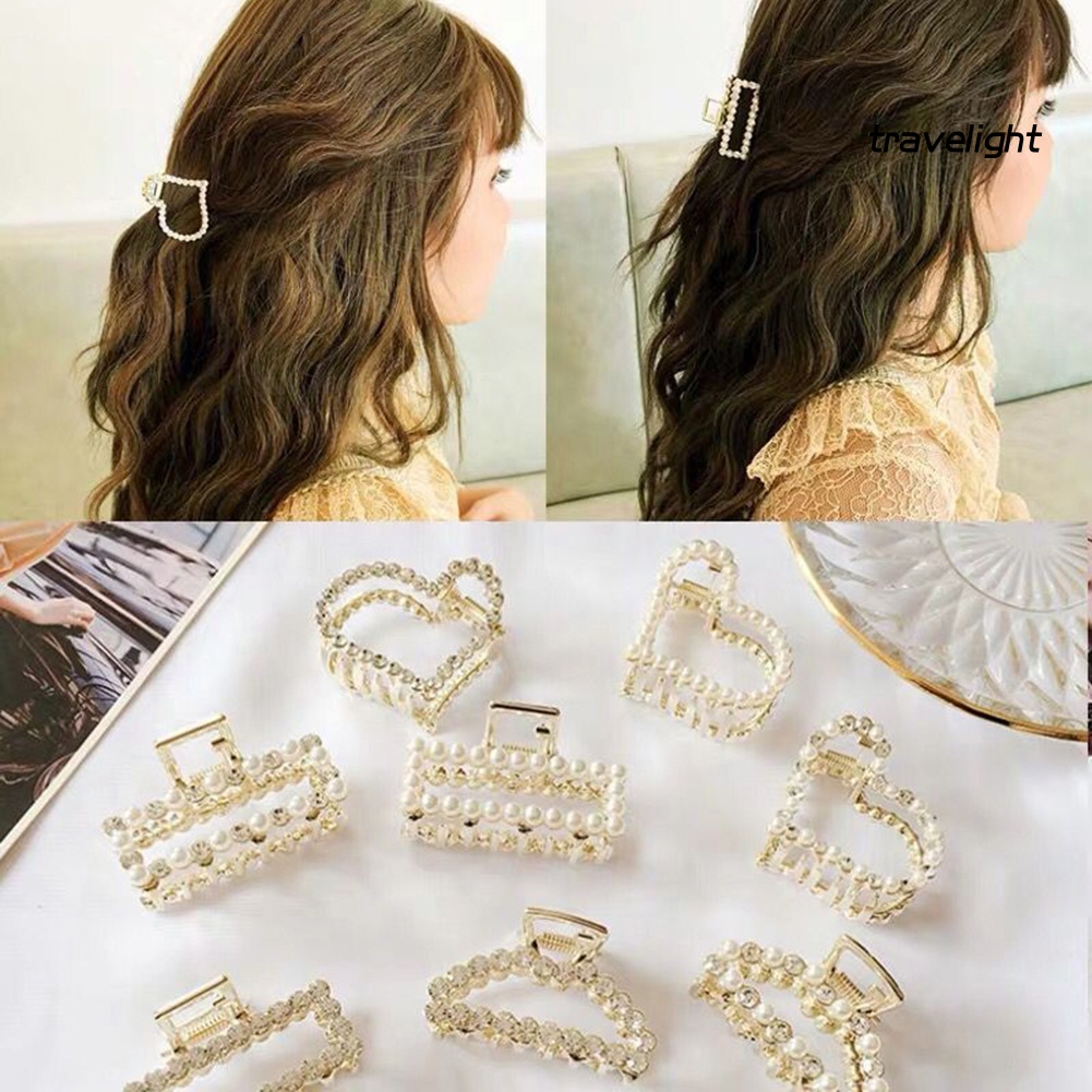 Kẹp Tóc Đính Ngọc Trai Giả Họa Tiết Hình Học/Trái Tim Xinh Xắn Cho Bé Gái