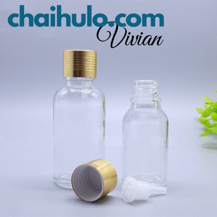 Chai lọ thủy tinh đựng tinh dầu, serum thân trong suốt nắp vặn vàng nhỏ giọt