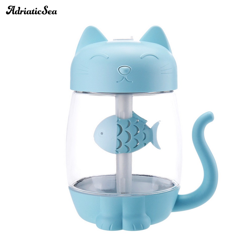 Máy phun sương tạo ẩm siêu âm sạc USB 350ML 3 trong 1 hình mèo có đèn LED và quạt | BigBuy360 - bigbuy360.vn
