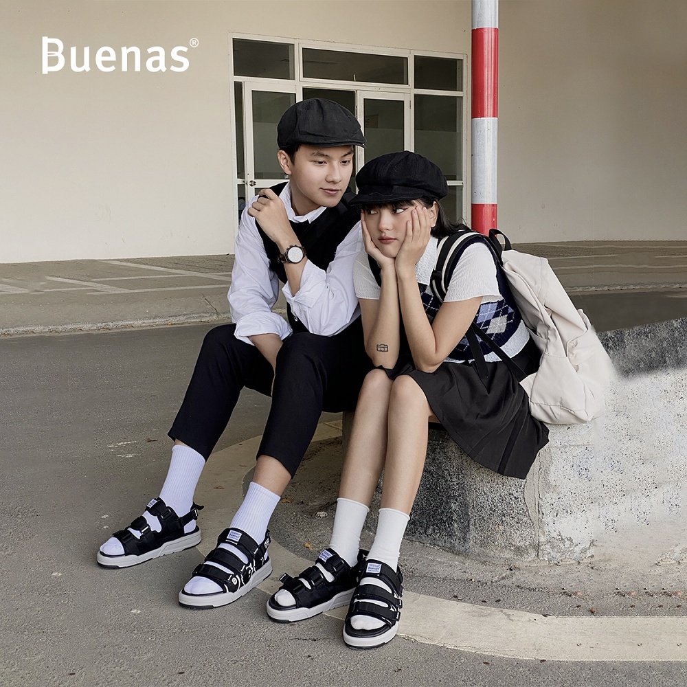 Giày sandal dép nữ nam unisex Buenas SD-6868 quai ngang - xăng đan học sinh đế cao 3 phân chính hãng