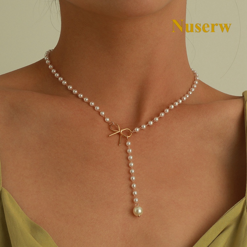 Vòng cổ Hợp Kim Hình Nơ Đính Ngọc Trai Nhân Tạo Thời Trang