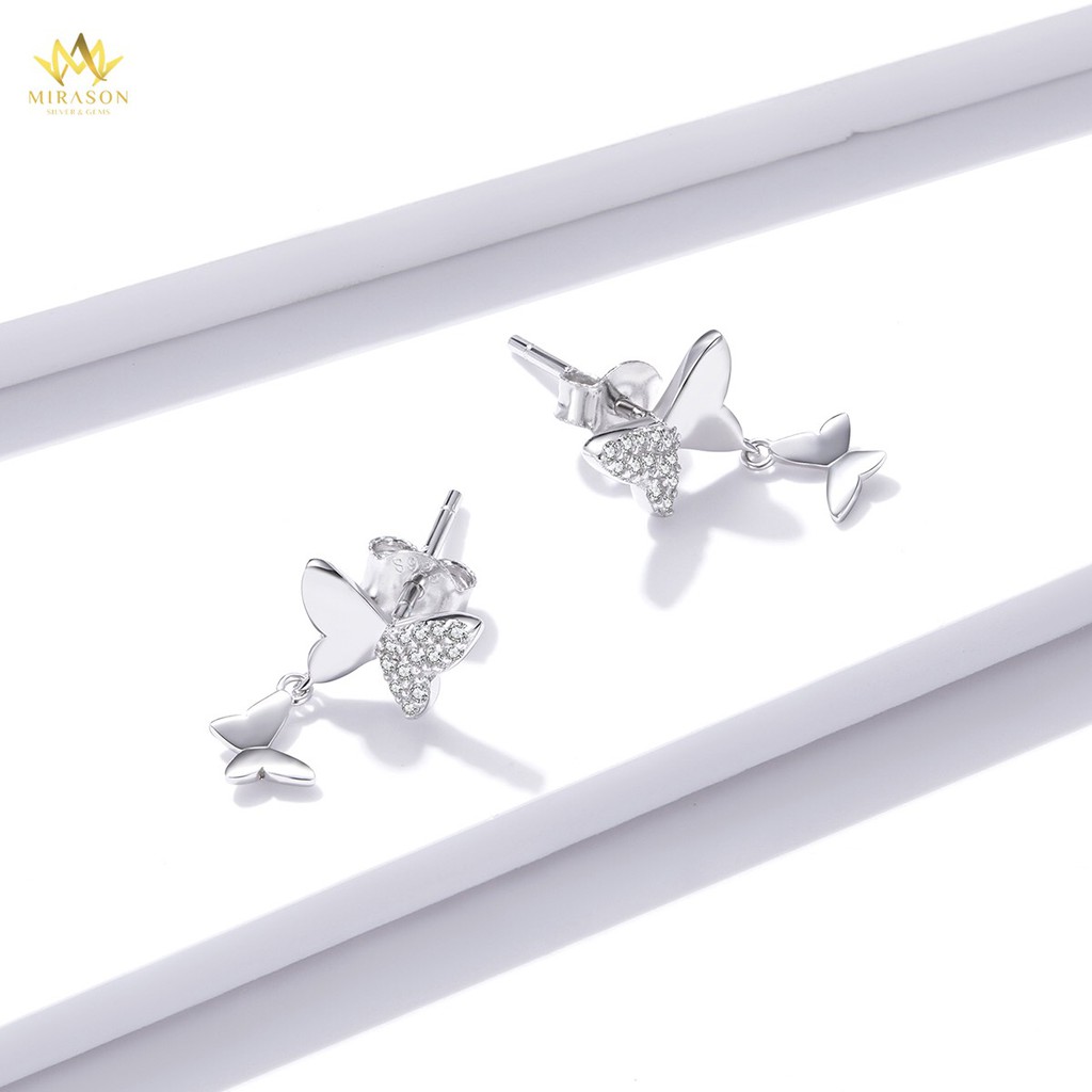 Khuyên Tai Bạc Nữ MIRASON Bướm Bay Nạm Đá Một Bên Sang Trọng MBT223 -  Bông Tai Nữ Bạc 925 Cao Cấp