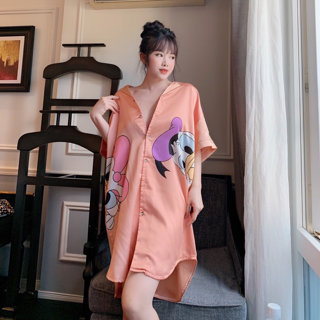 Váy Ngủ Dáng Sơmi Cực Xinh Chất Liệu Lụa Satin Mềm Mịn Phom 45-60kg | BigBuy360 - bigbuy360.vn