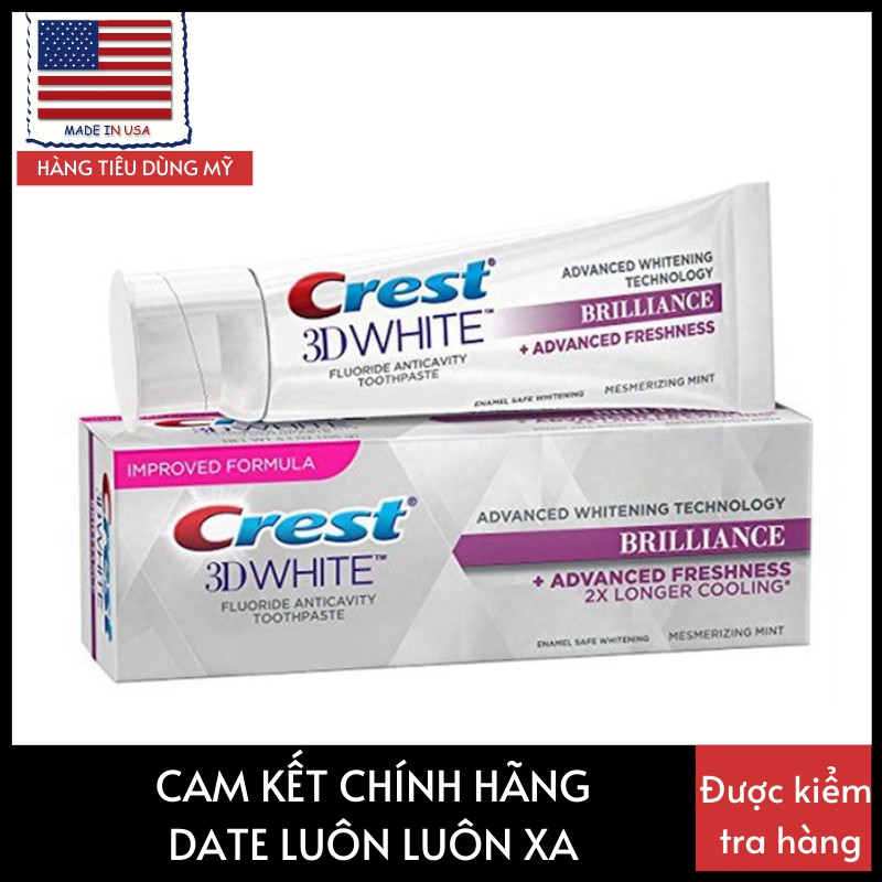 [HÀNG MỸ DATE 2023] Kem Đánh Răng CREST 3D White Brilliance Advanced Freshness 2x Longer Cooling (116g)