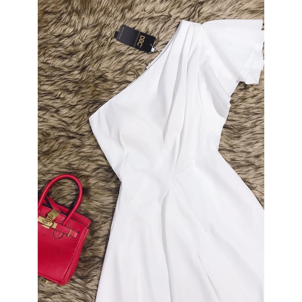 [ xả kho ] MiD Đầm xòe lệch vai trắng thiết kế cao cấp V1148