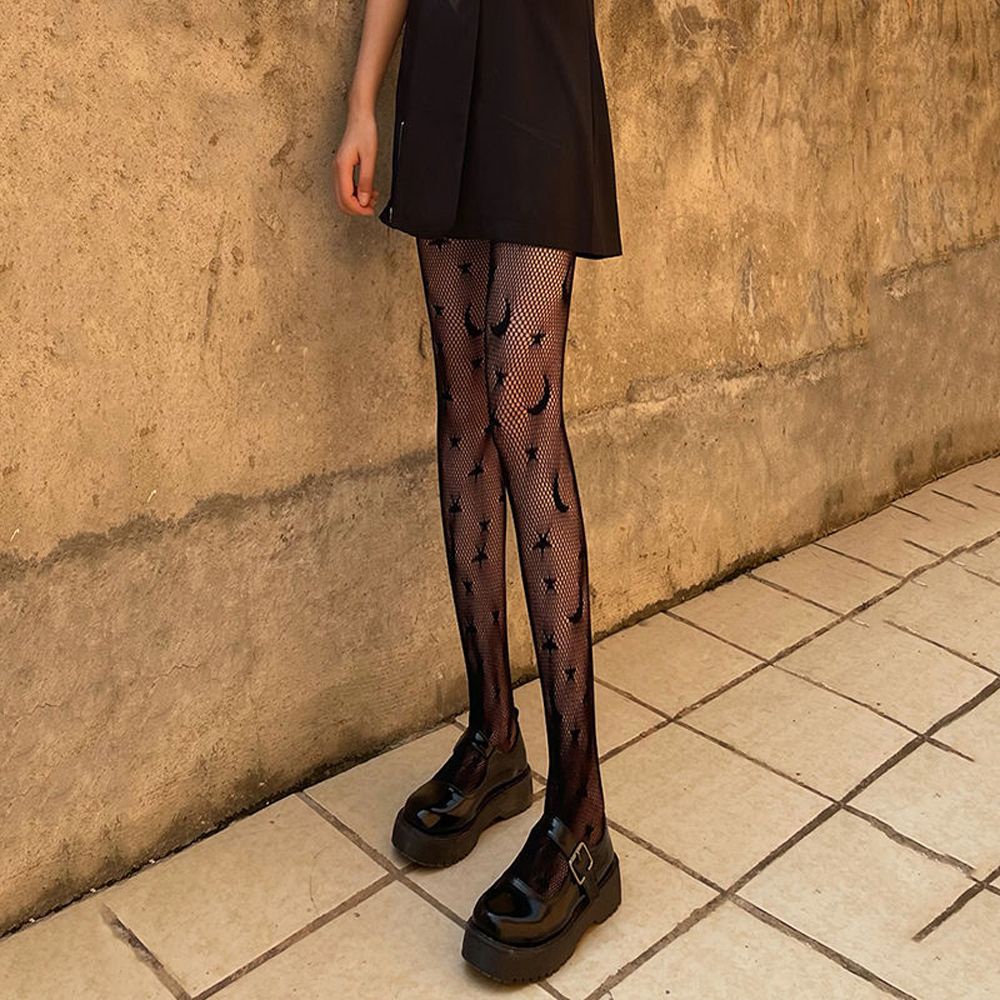 Quần tất lưới họa tiết ngôi sao mặt trăng phong cách gothic punk dành cho nữ