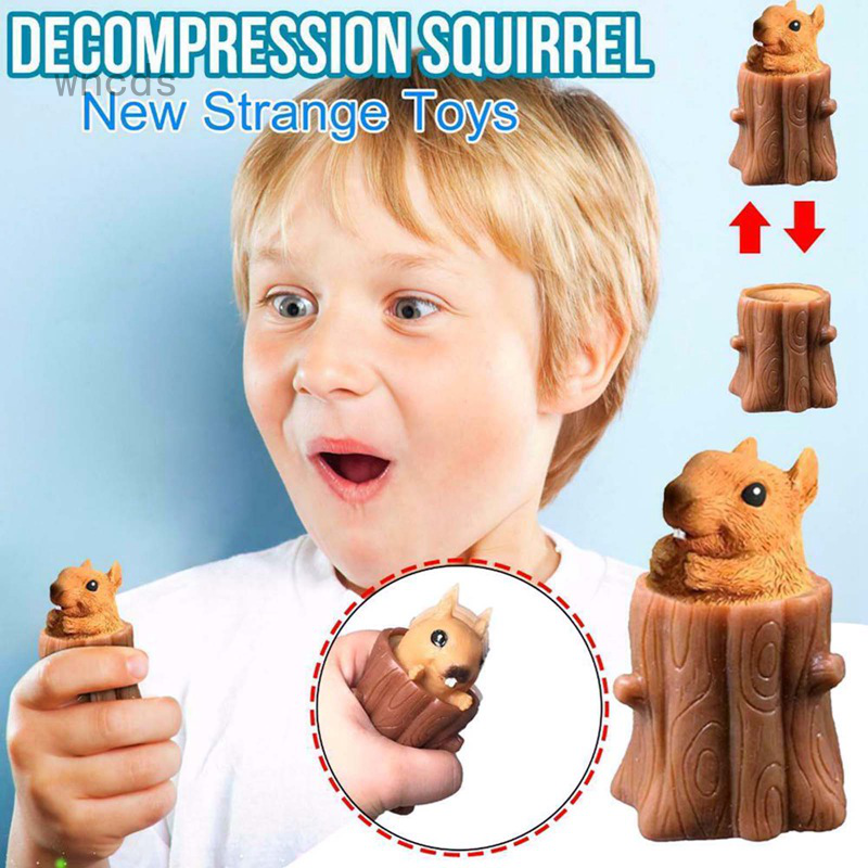 Squeeze Squirrel Cup Children’s Toys Evil Decompression Tree Stumps Rubber Fidget Toys Cute Miniature Telescopic Pen Holders