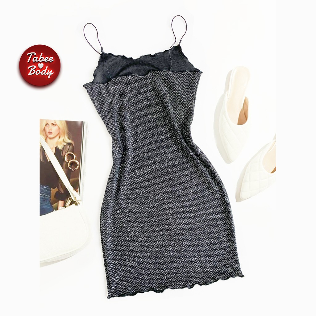 Đầm body kim tuyến màu đen, lấp lánh quyến rũ, đầm ôm kim sa 2 dây Tabee Body BEE0001 | BigBuy360 - bigbuy360.vn
