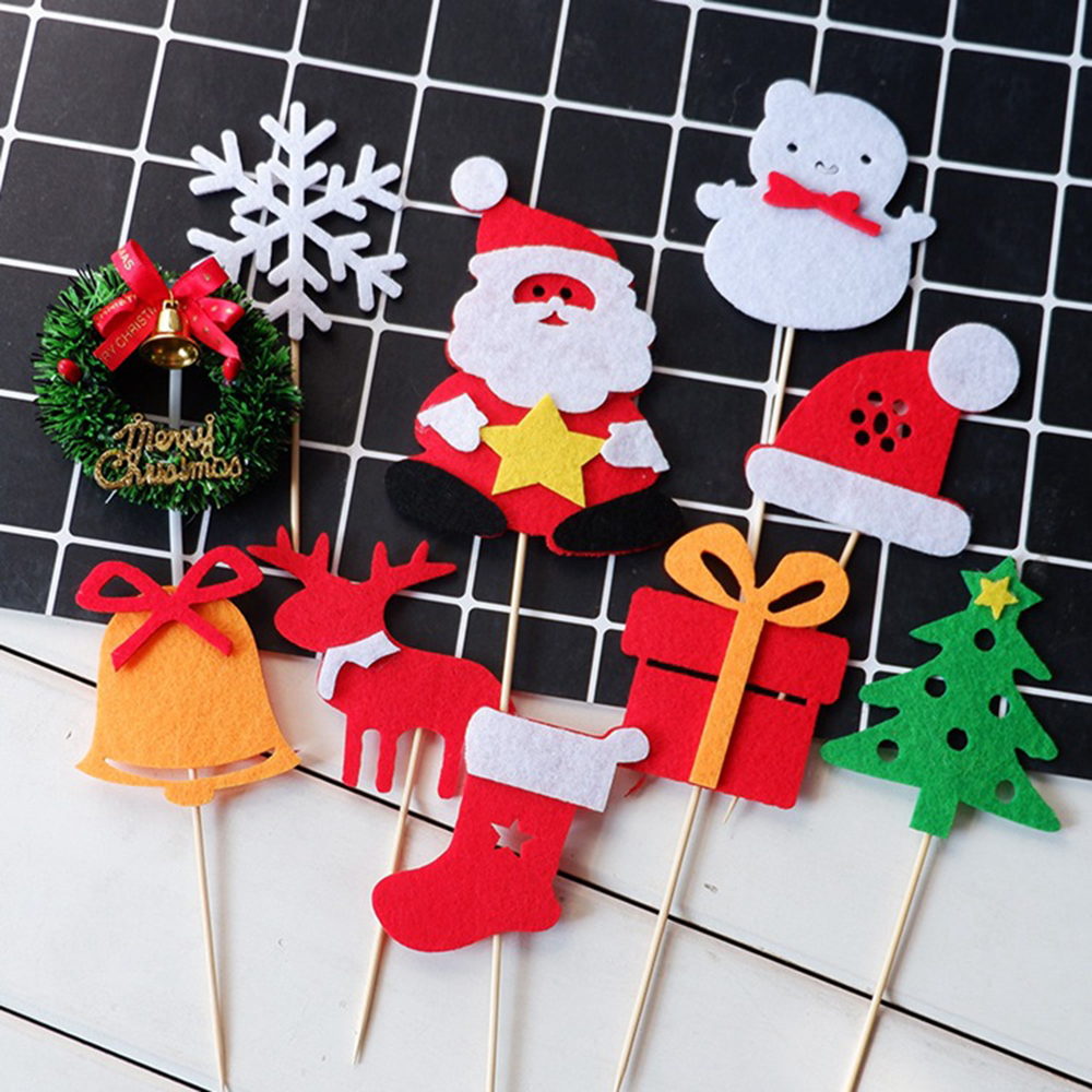 Bộ 3 que cắm trang trí bánh kem hình cây thông noel/bông tuyết/ông già noel chủ đề giáng sinh