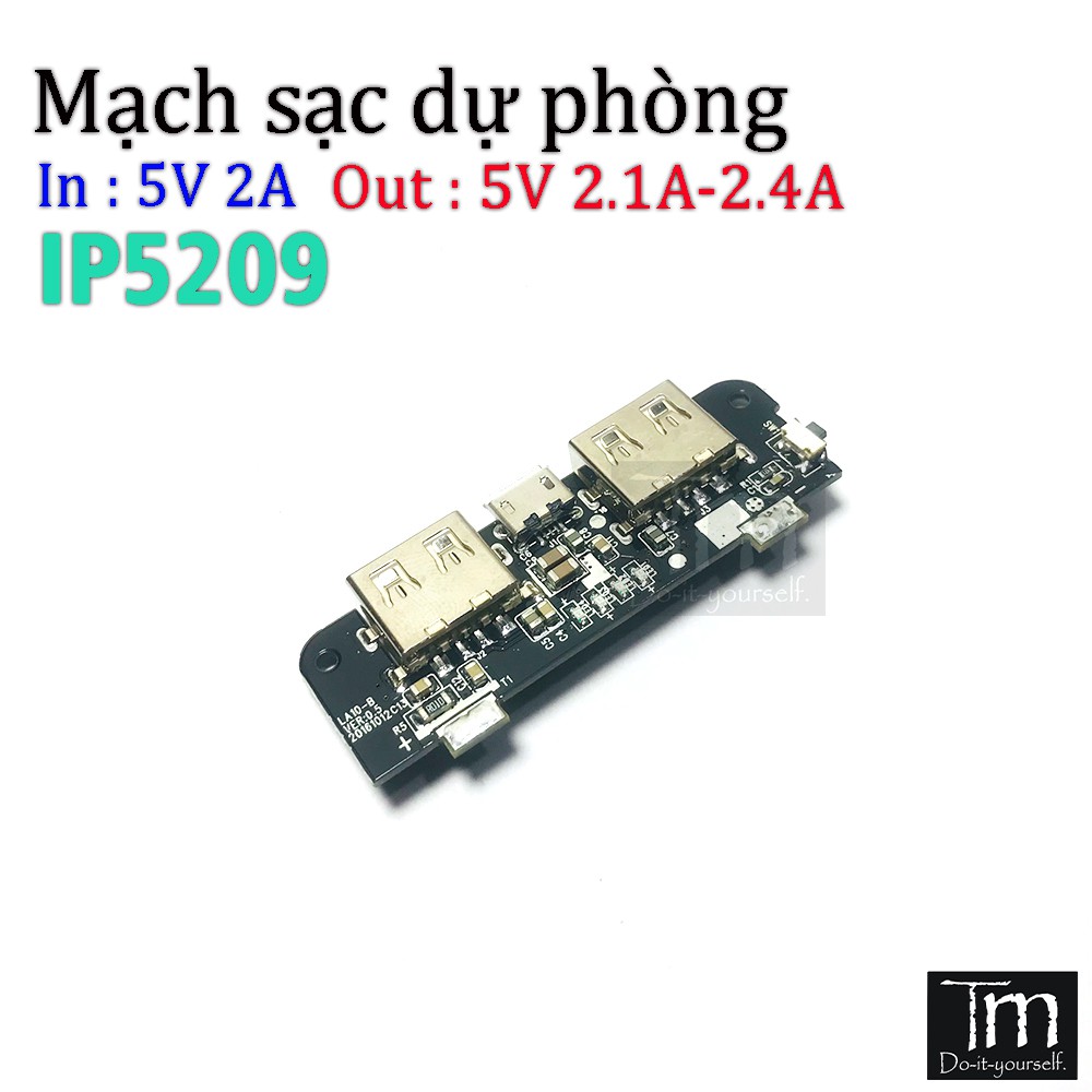 Mạch Sạc Dự Phòng 2.1A Đen IP5209