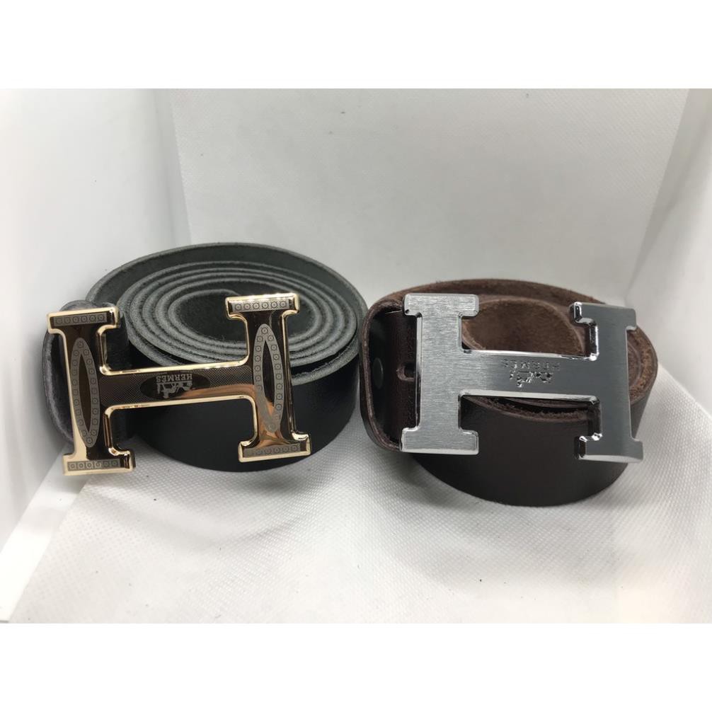 Thắt Lưng nam mặt khóa chữ H kim loại đúc, dây nịt da bò nguyên miếng mạnh mẽ,nam tính