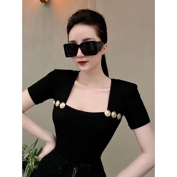 ÁO CỔ VUÔNG CÚC CHẤT NHÚNG KIM CƯƠNG CO GÃN MS11257