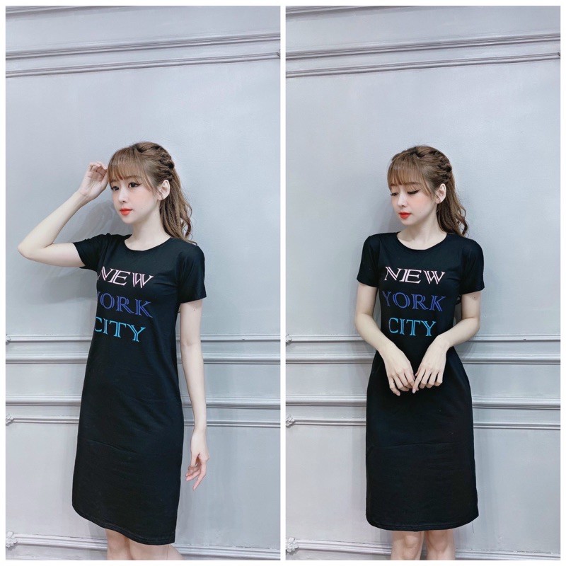 Đầm suông THUN THÁI in chữ-xẻ tà (bao chất đẹp) | BigBuy360 - bigbuy360.vn