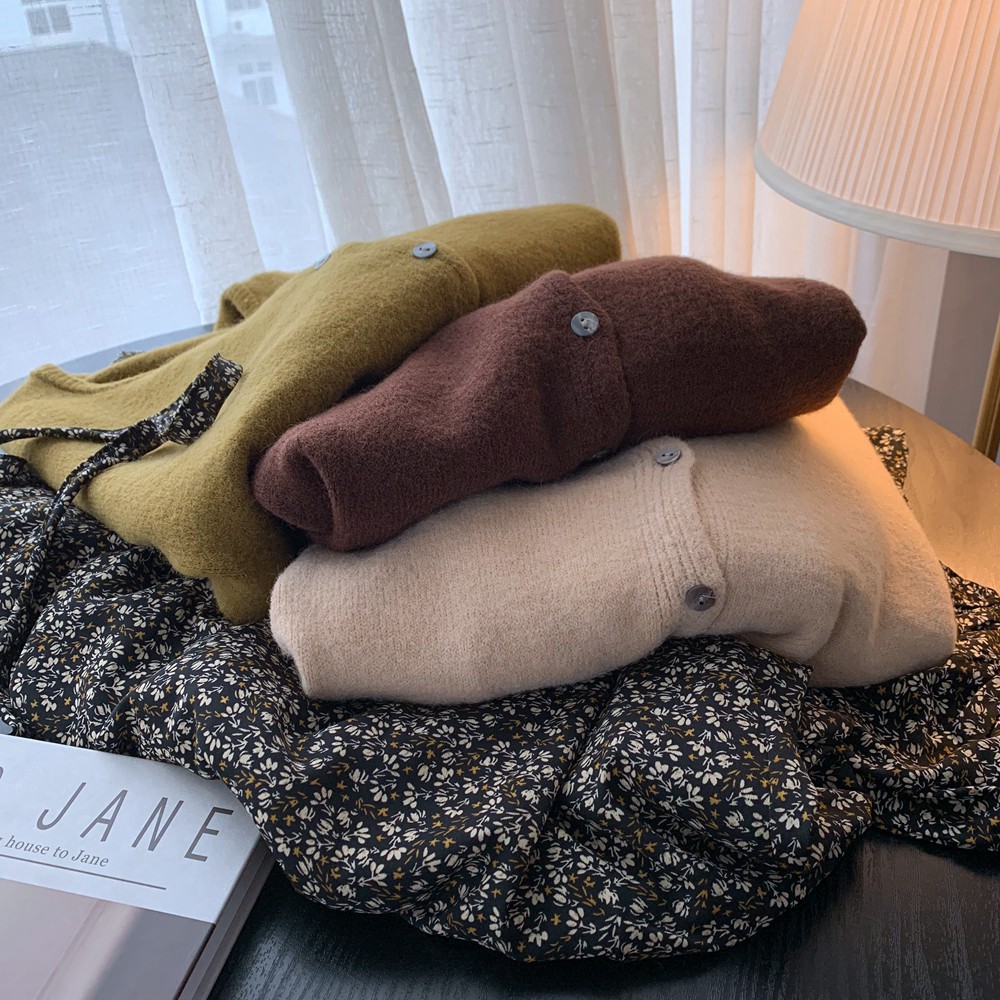 (ORDER) Áo len cardigan len mềm mịn cổ tròn dáng thụng màu vintage nhẹ nhàng Hàn Quốc
