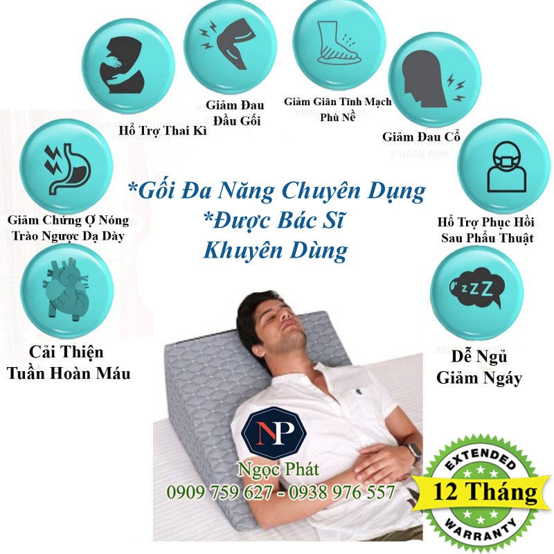 Gối Nệm Chống Trào Ngược Dạ Dày Ở Người Lớn HARU 60x60x26cm, Giảm Ợ Nóng, Buồn Nôn, Khó Thở, Dễ Ngủ Về Đêm