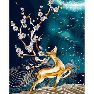 Tranh sơn dầu số hóa rẻ,đẹp, Tặng khăn, khung 40 x 50 cm, tranh tô màu theo số - Moon shop –tranh nai đẹp
