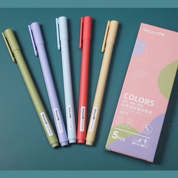 Sét 5 bút mực gel Kaco 5 màu cổ điển macaron ngòi 0.5mm tiện dụng
