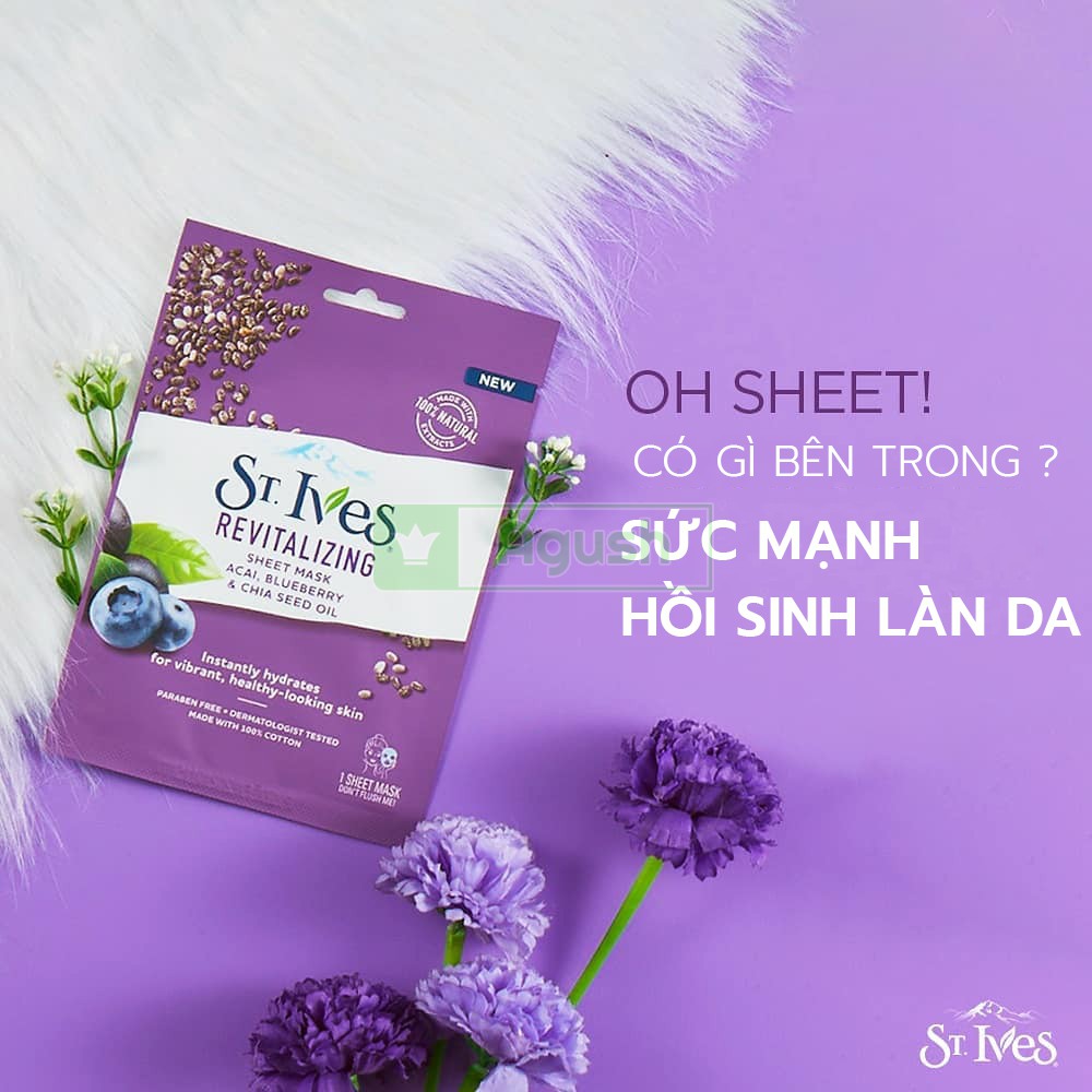 Mặt nạ dưỡng ẩm phục hồi sáng da thiên nhiên St ives Việt Quất đắp mặt mịn chống lão hóa tự nhiên chính hãng 100% cotton