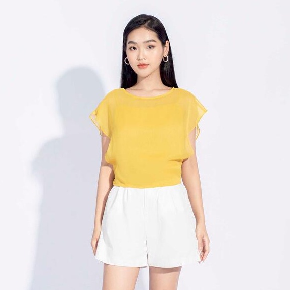 Áo sơ mi voan croptop, tay cánh rơi, hai lớp MMOutfit M-AO050321120