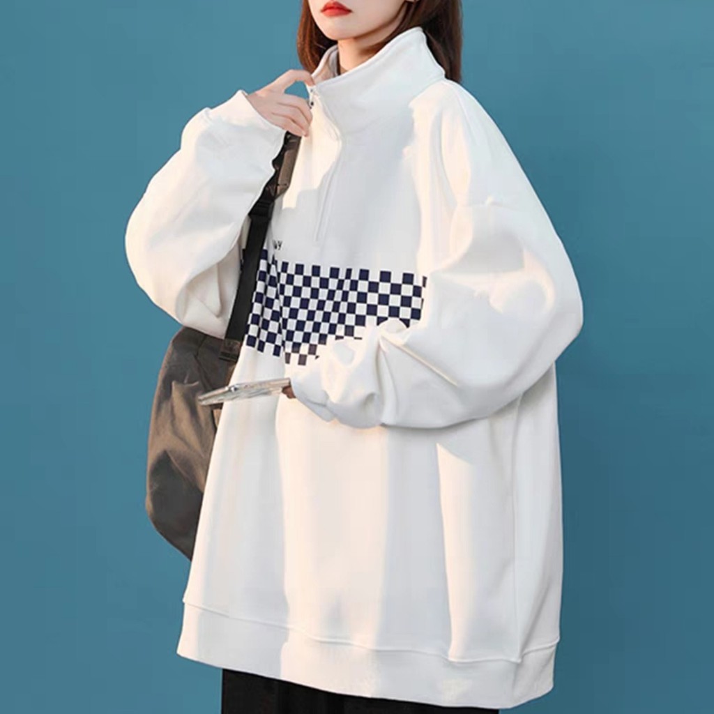 Áo Nỉ Khóa Cổ Beeterno ❤ Áo Nỉ Cổ Bẻ In Caro Unisex