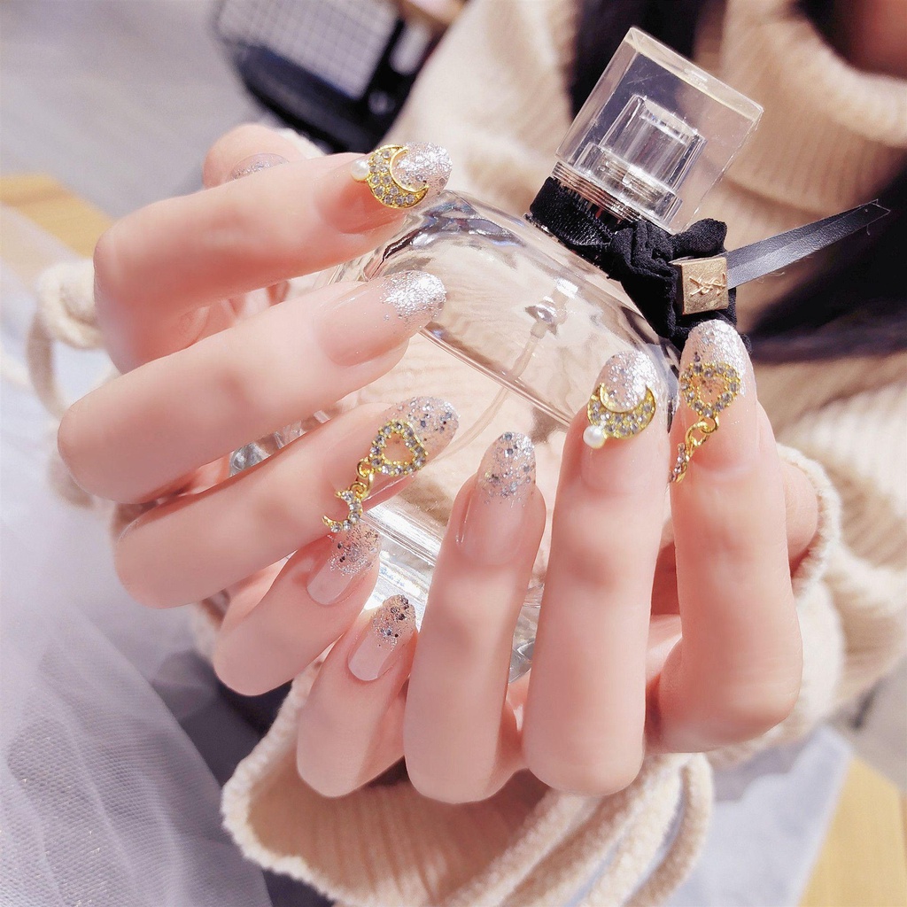 Set 24 Móng Tay Giả Màu Hồng Dễ Thương Có Thể Tháo Rời|Bộ Móng Tay Giả Lấp Lánh
