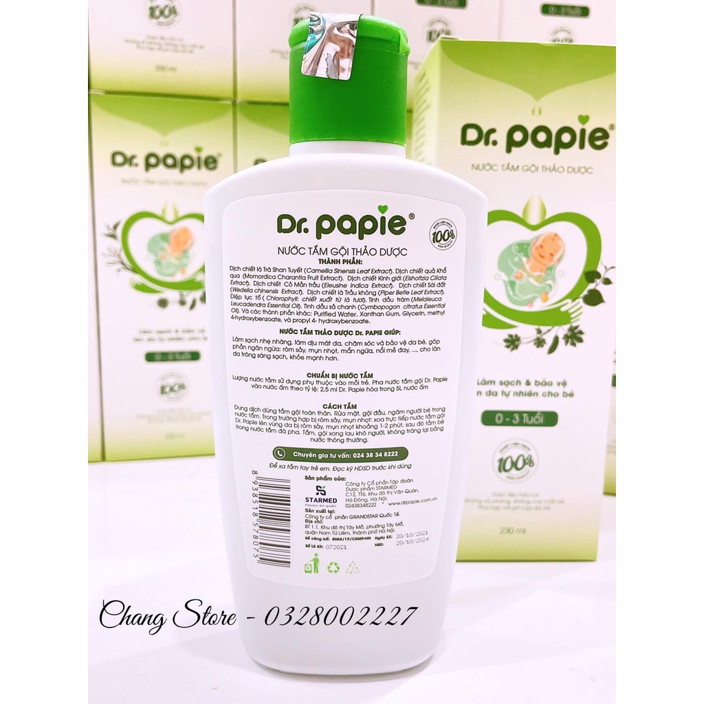 Nước Tắm Gội Thảo Dược Dr Papie 230ml ( 0-3 tuổi )