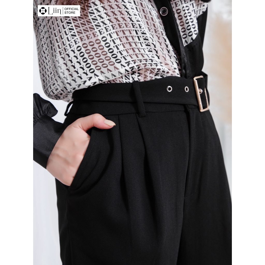 Quần Baggy nữ màu Đen Đai Lỗ form công sở thanh lịch Liin Clothing Q3419