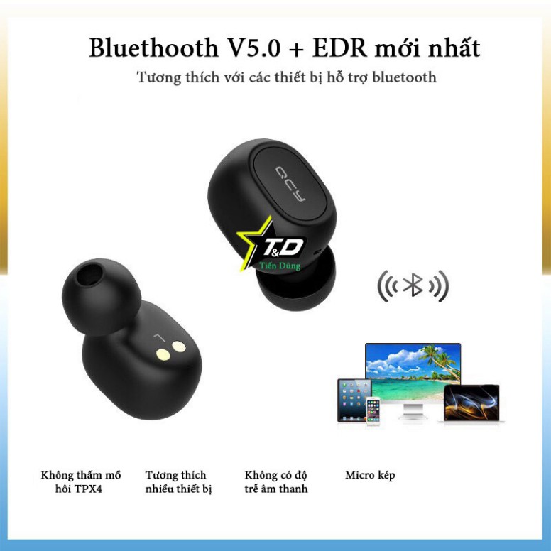 Tai nghe bluetooth QCY T1C kiểu tai nghe thể thao kết nối không dây- Tai nghe QCY T1 có đốc sạc kèm ♥️♥️