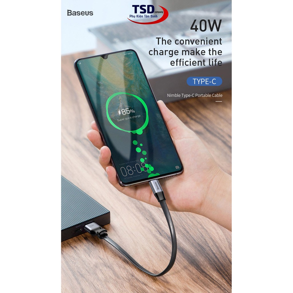 [Mã ELFLASH5 giảm 20K đơn 50K] Cáp Sạc Nhanh Baseus USB Type C Dài 23cm Hỗ Trợ Sạc Nhanh Quick Charge 3.0 Chính Hãng